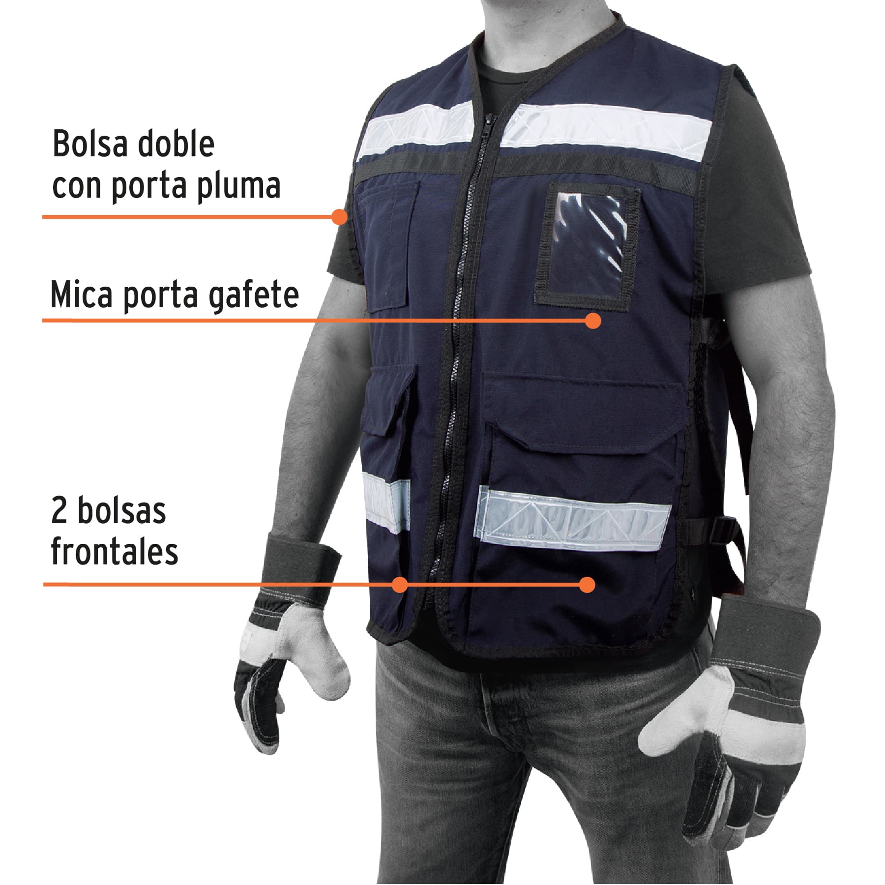 Chaleco brigadista con cintas reflejantes color azul marino