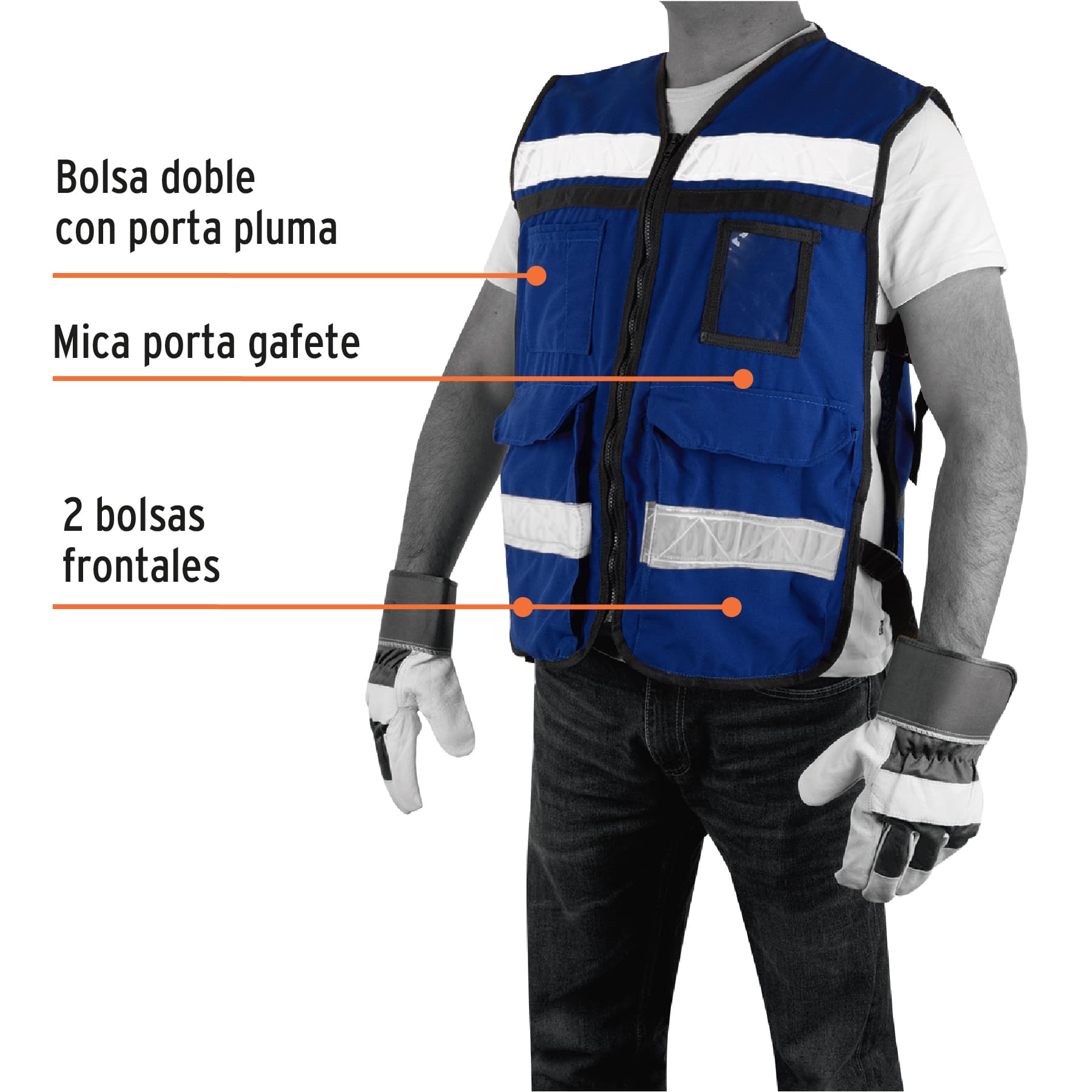 Chaleco brigadista con cintas reflejantes color azul rey