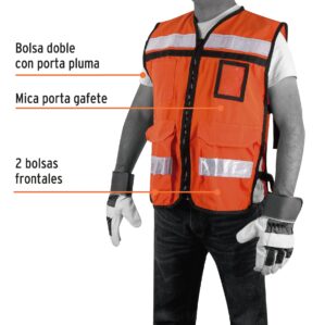Chaleco brigadista con cintas reflejantes color naranja