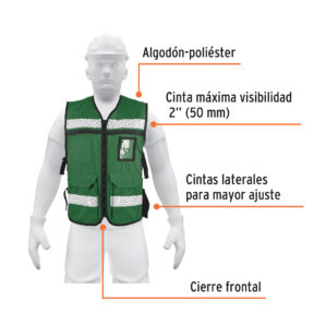 Chaleco brigadista con cintas reflejantes color verde