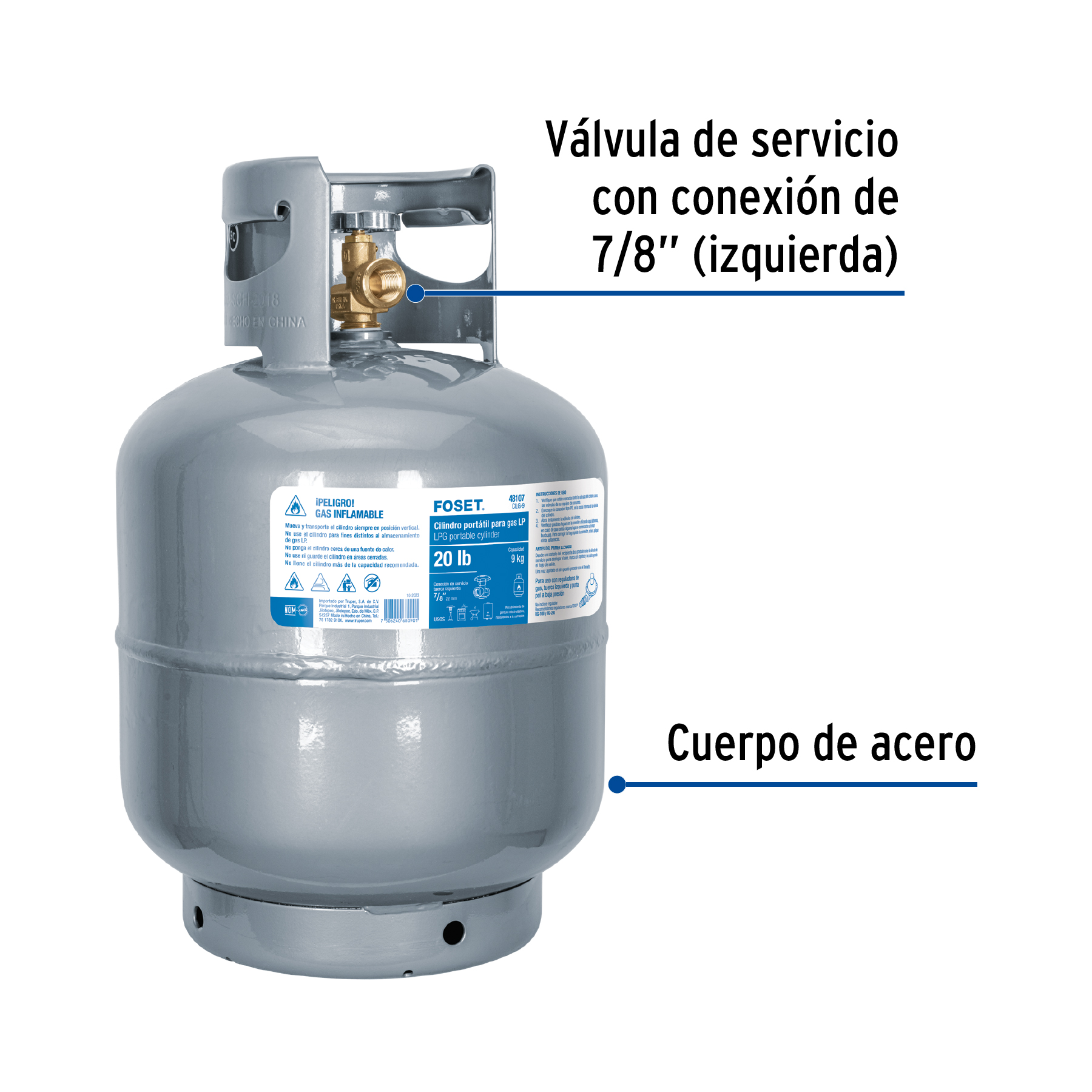 Tanque Cilindro portatil de Gas LP 9kg Foset
