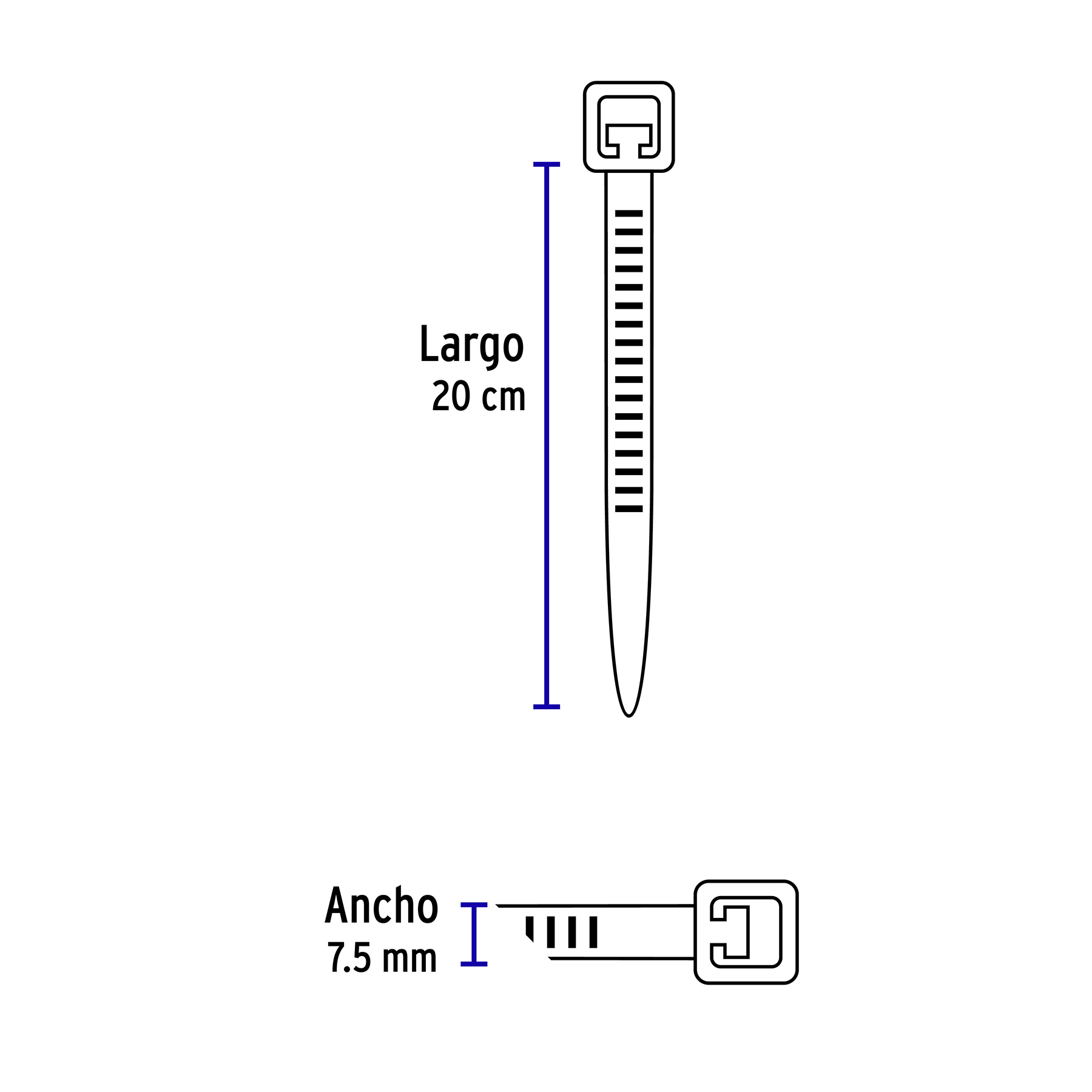 Cincho plastico 20cm 7.6mm Reforzado bolsa con 10 piezas
