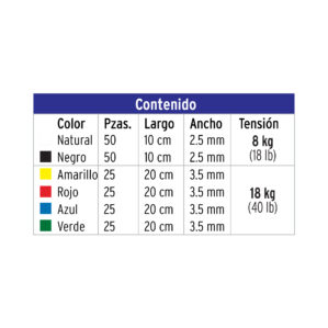 Cincho plastico mixtos de colores bolsa con 200 piezas