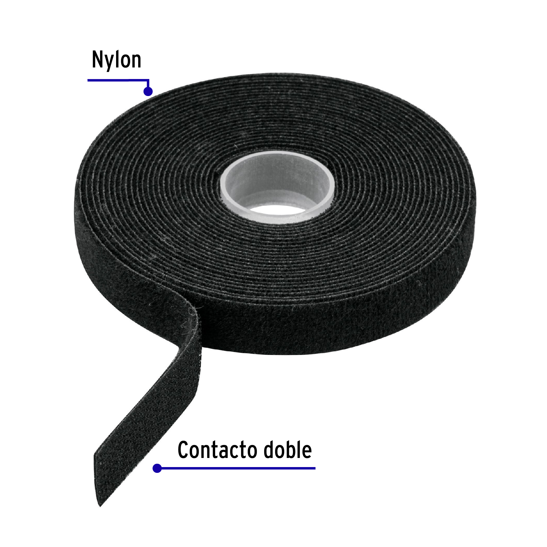 Rollo de 10m de cinta tipo velcro 100% Nylon