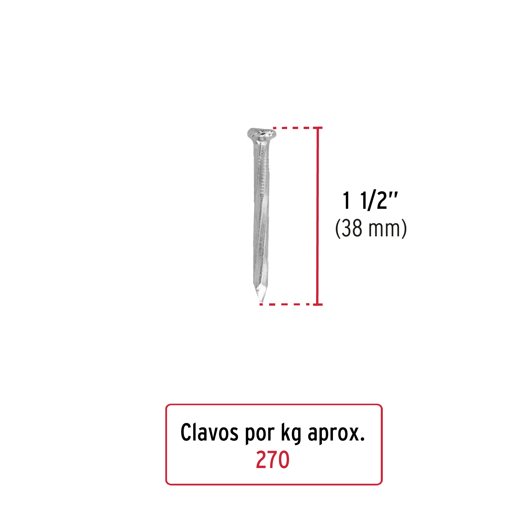 1 kg de Clavo para concreto 1-1/2" Galvanizado