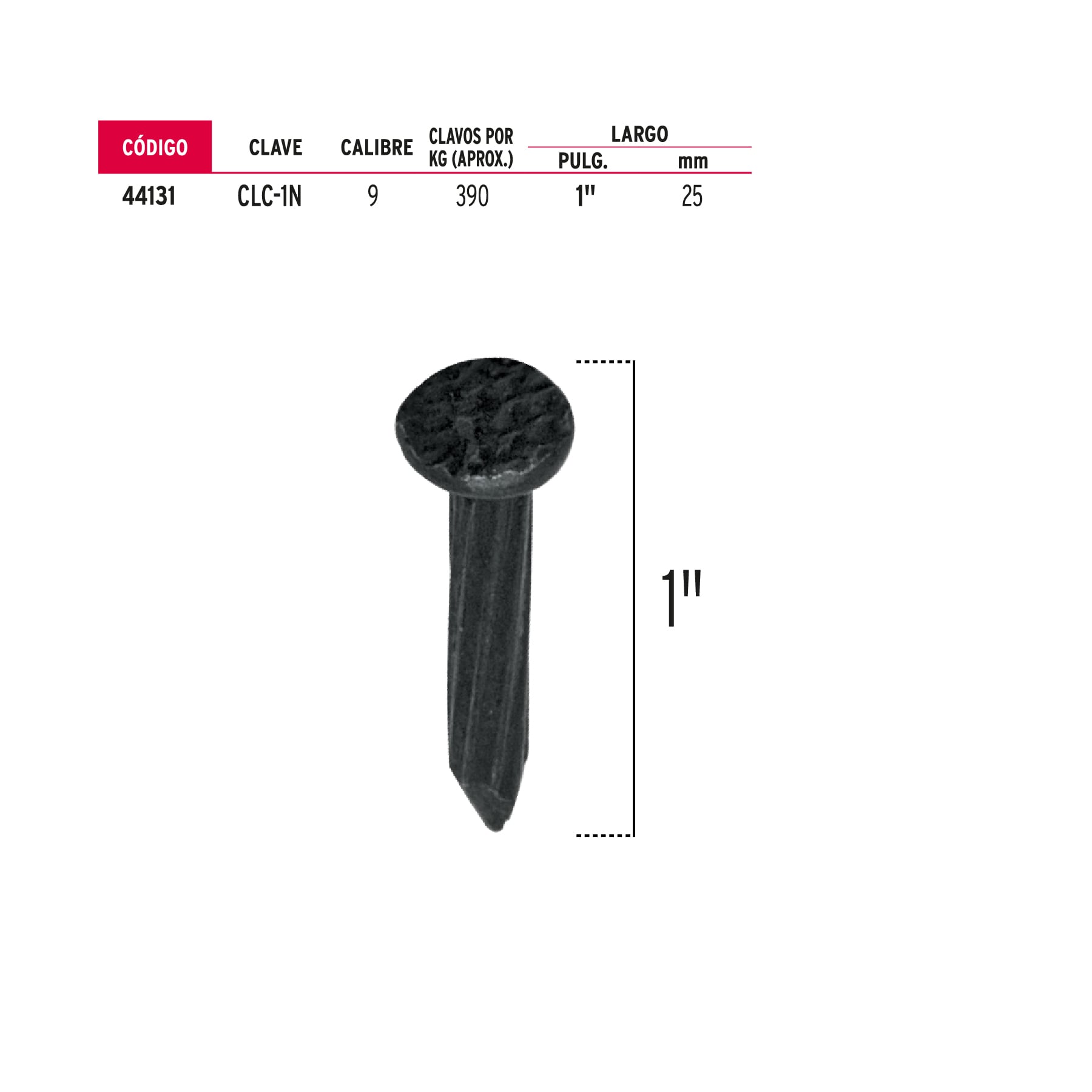 Clavos para concreto 1" bolsa de 1kg