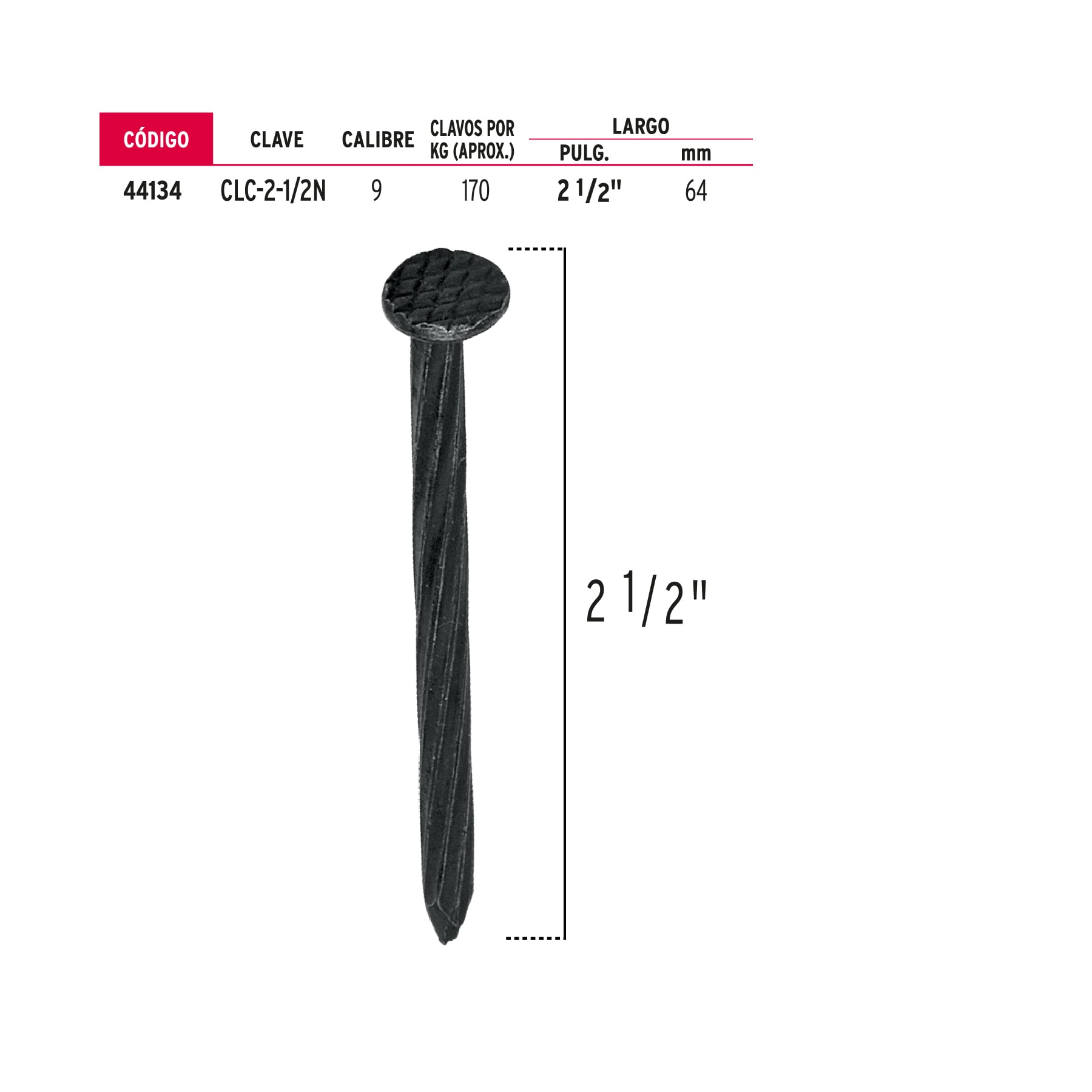 Clavos para concreto 2-1/2" bolsa de 1kg