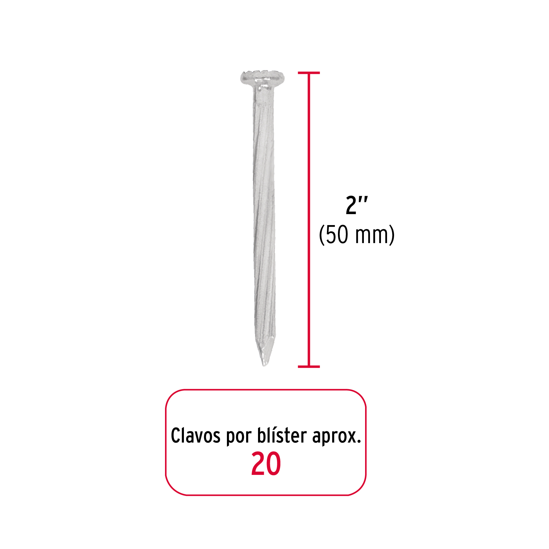 Blister con 20 clavos galvanizados para concreto 2" Fiero
