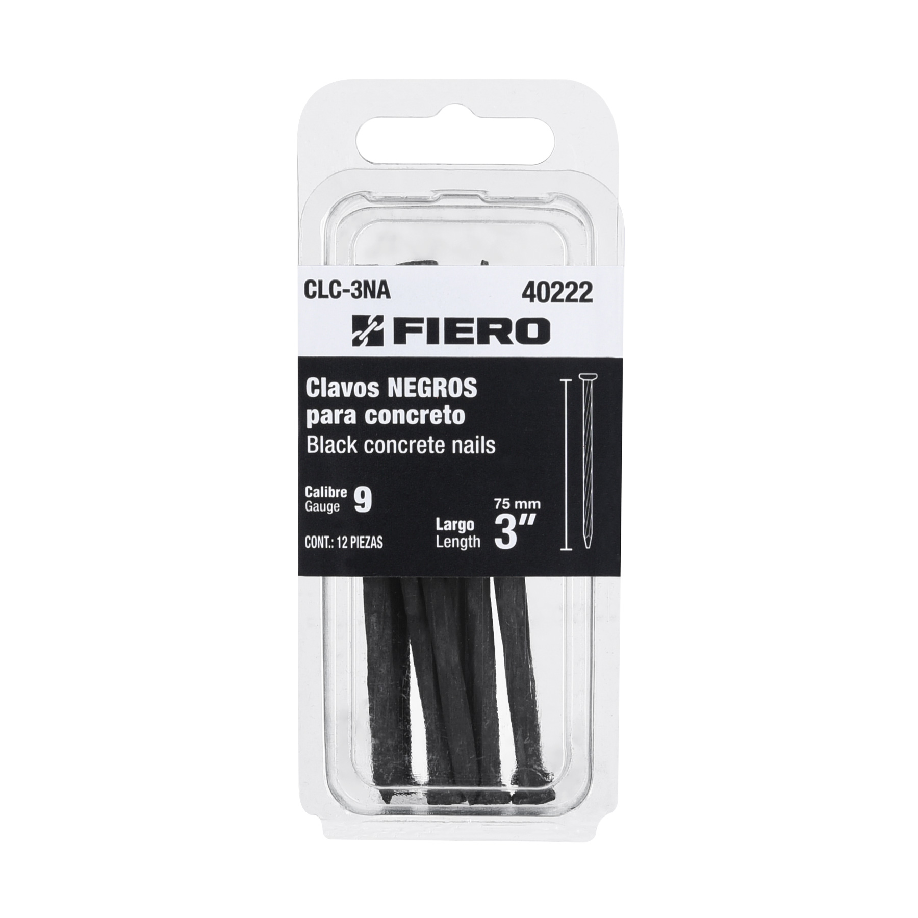 Blister con 12 clavos negros para concreto de 3"