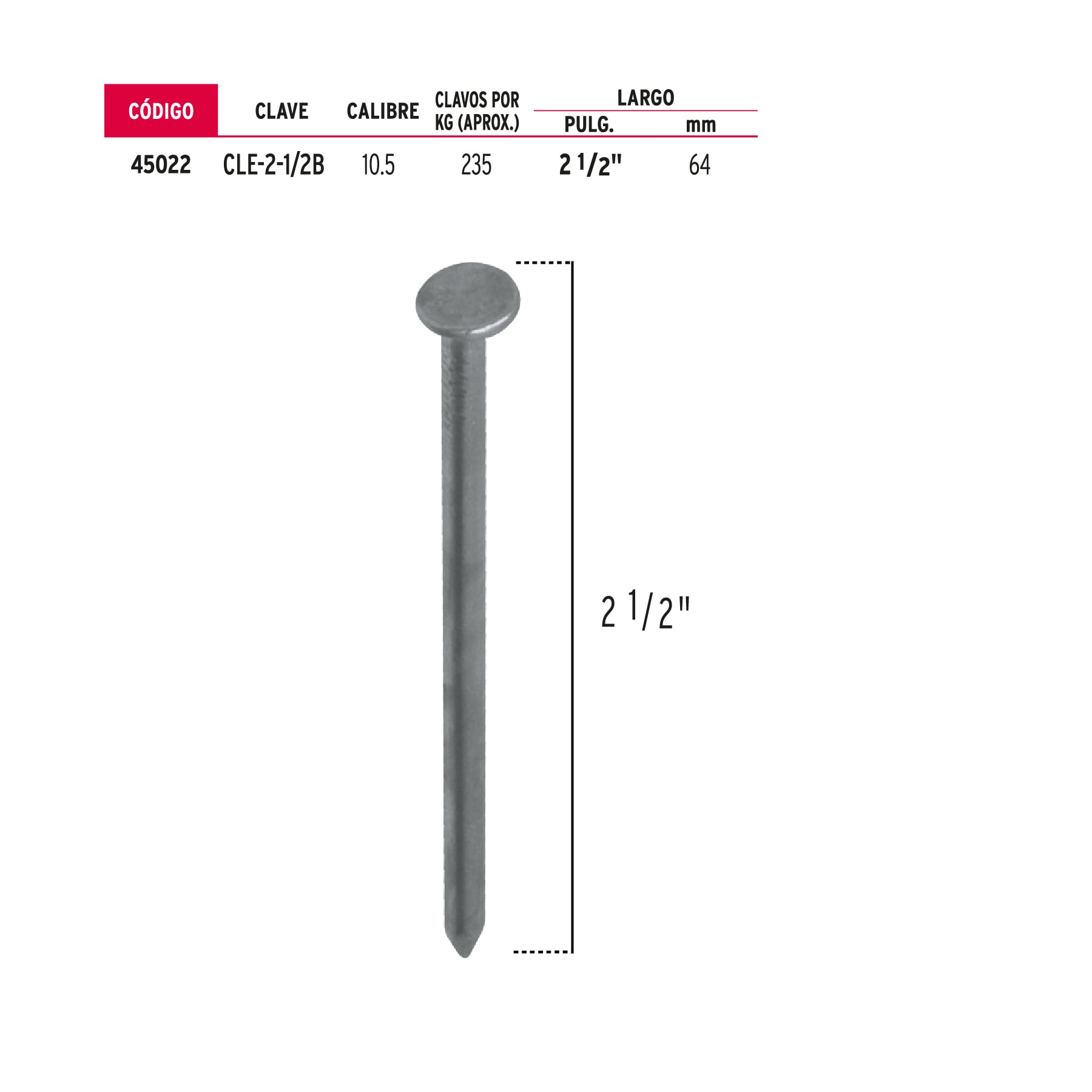 Clavos para Madera 2-1/2" bolsa de 1kg