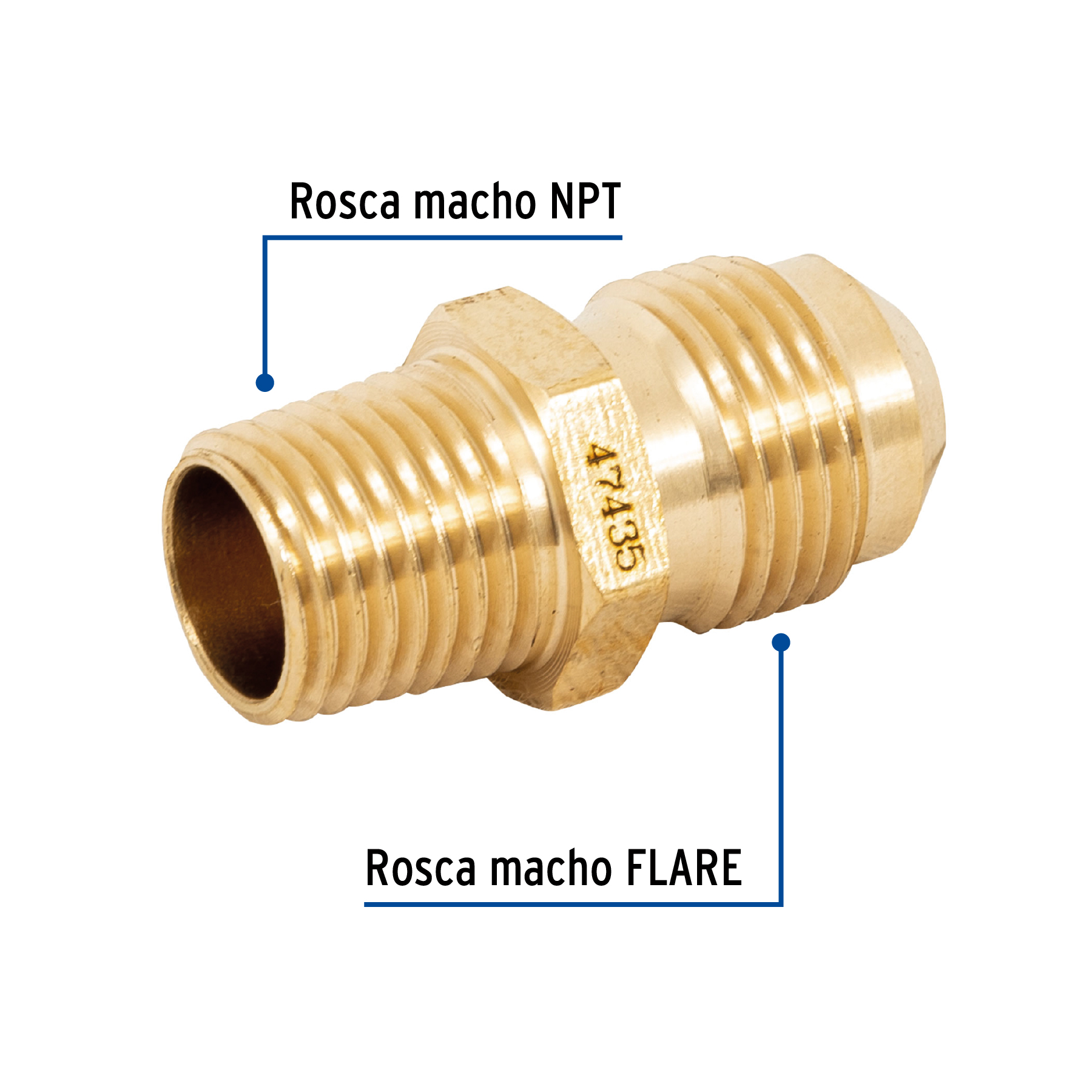 Niple terminal de laton para gas 3/8"x1/4"