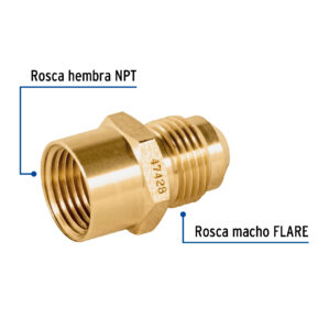 Niple Campana Conector Gas de Laton 3/8" a 3/8" Flare