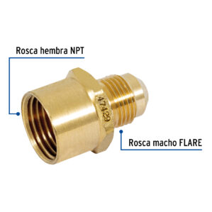 Niple Campana Conector gas de laton 1/2" a 3/8" Flare