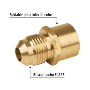 Conector gas de laton flare soldable de 1/2