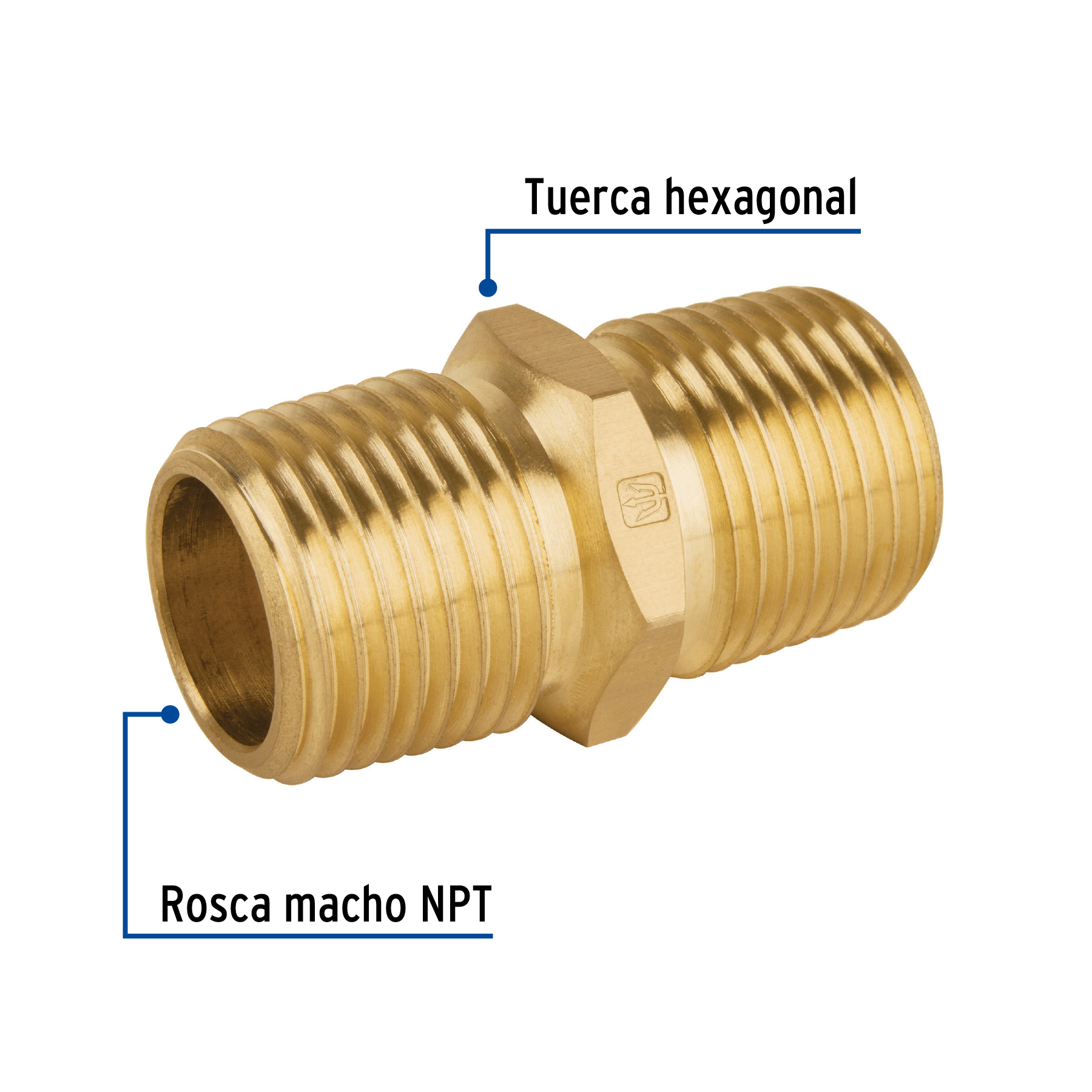 Niple union de laton NPT 1/2" con tuerca hexagonal