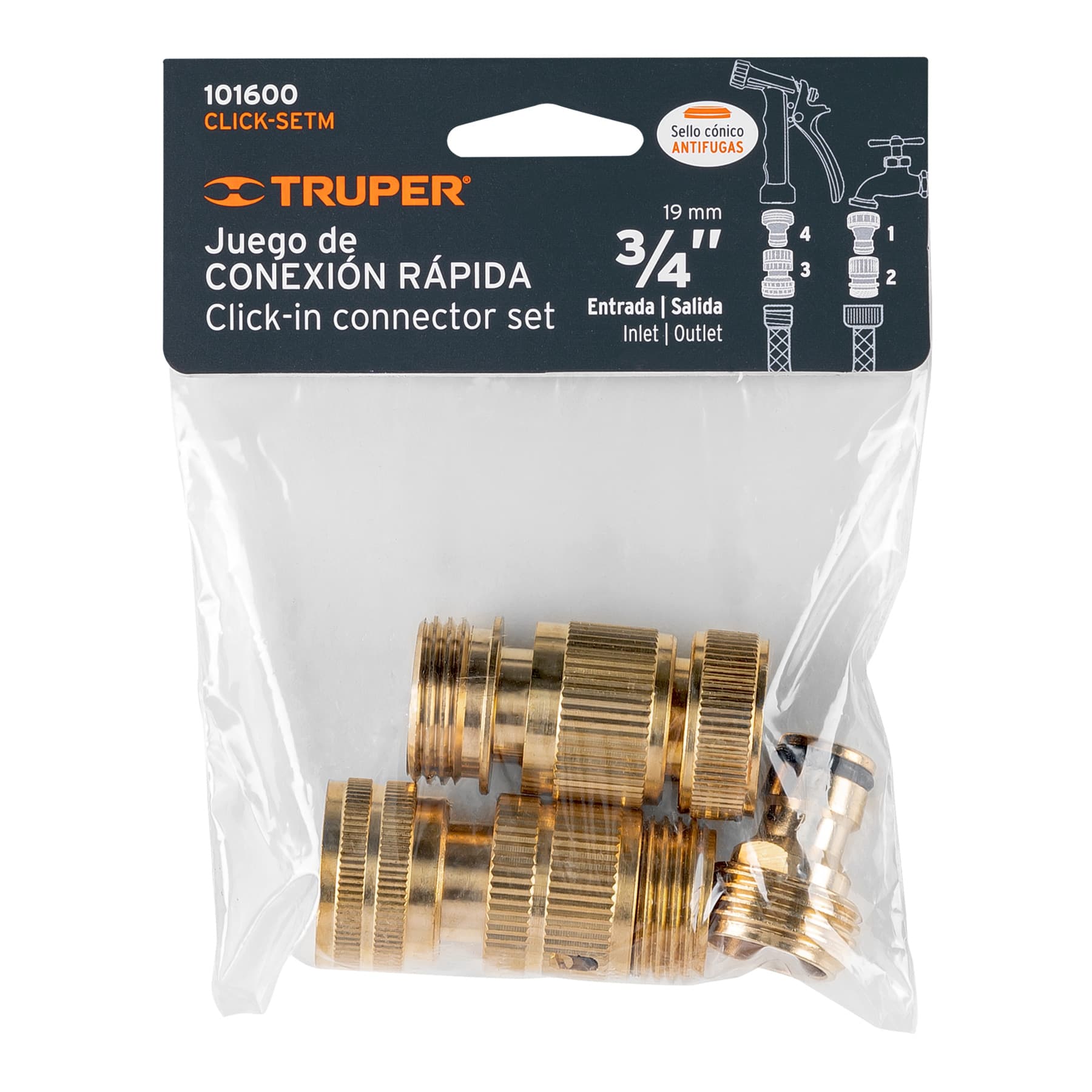 Pack de conectores rapidos manguera 3/4" de laton