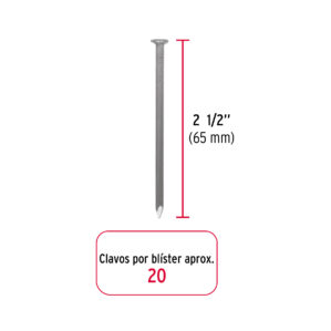 Blister con 20 clavos estandar 2-1/2" sin cabeza, Fiero