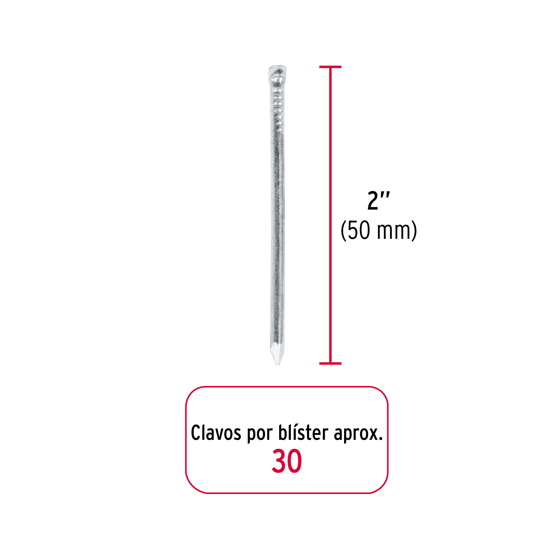 Blister con 30 clavos estandar 2" sin cabeza, Fiero