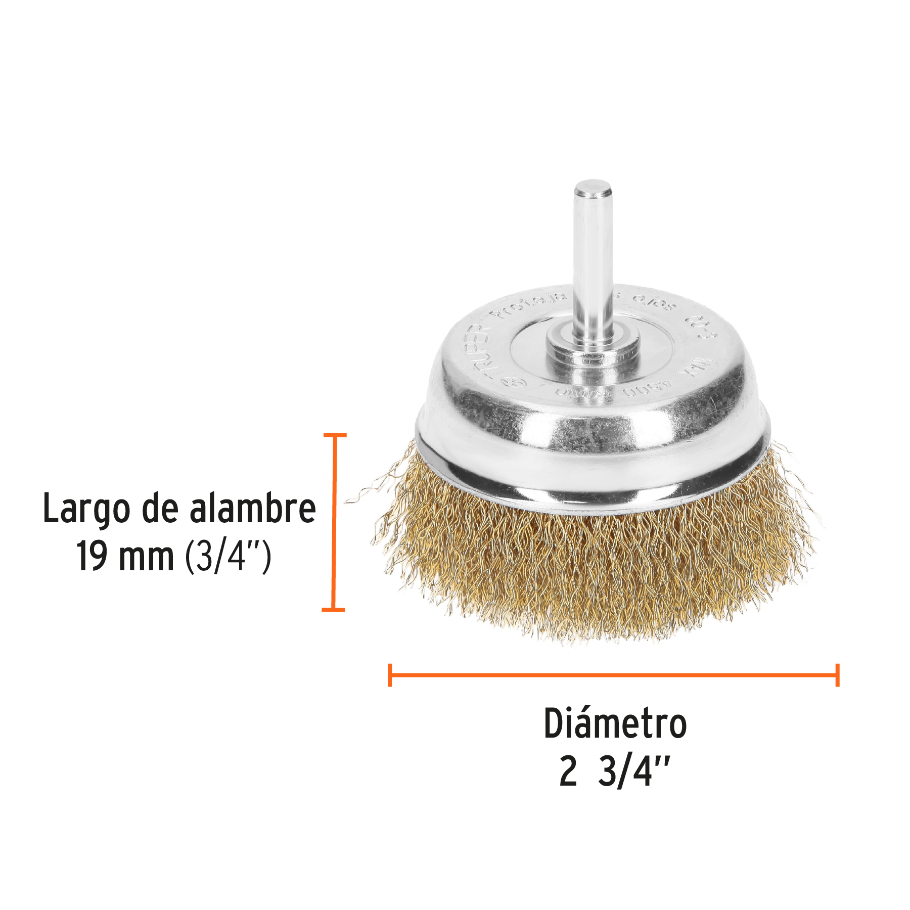 Carda de copa alambre grueso de 2-3/4" para taladro