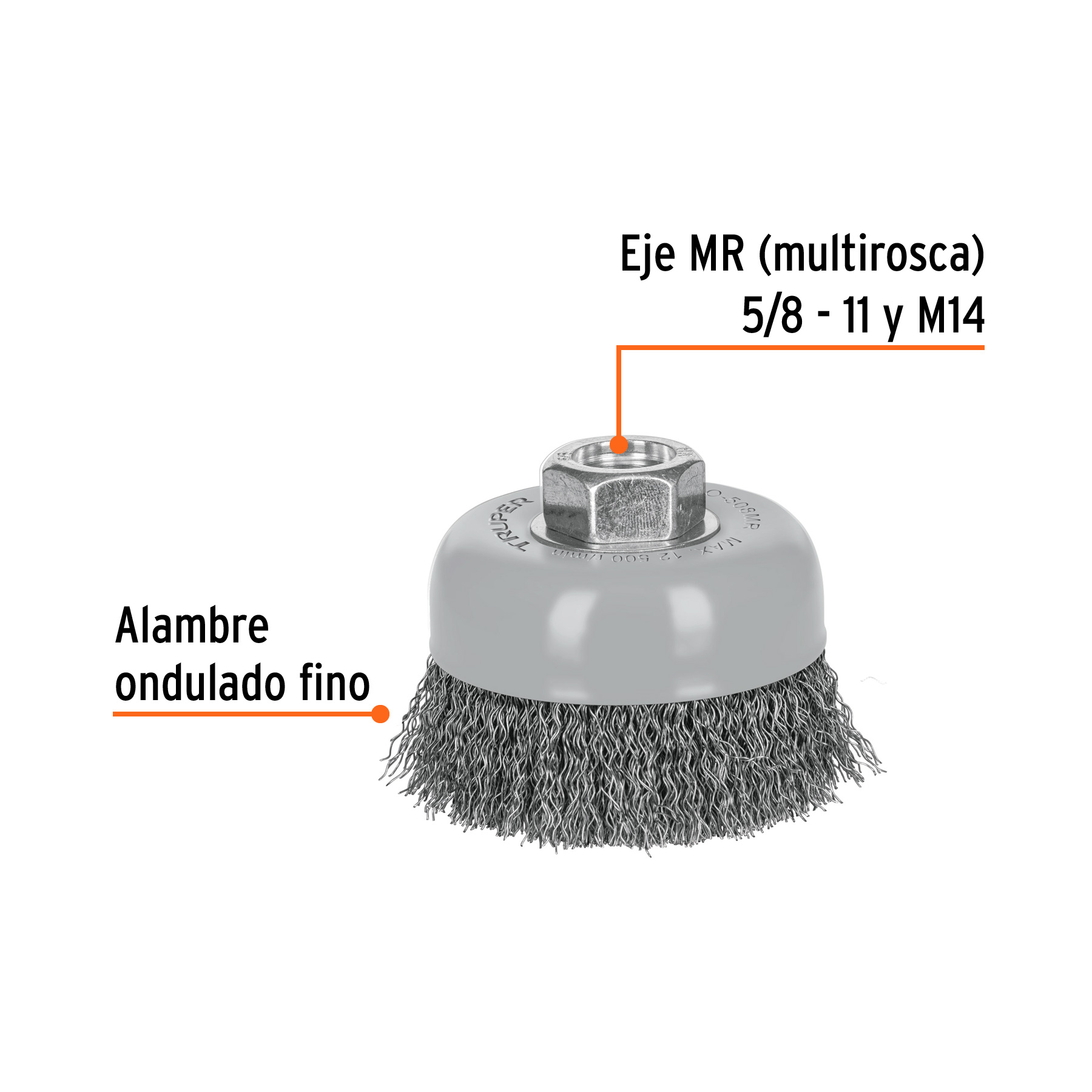 Carda Copa Alambre Ondulado Fino 3" Eje Multirosca 5/8 - 11 y M14