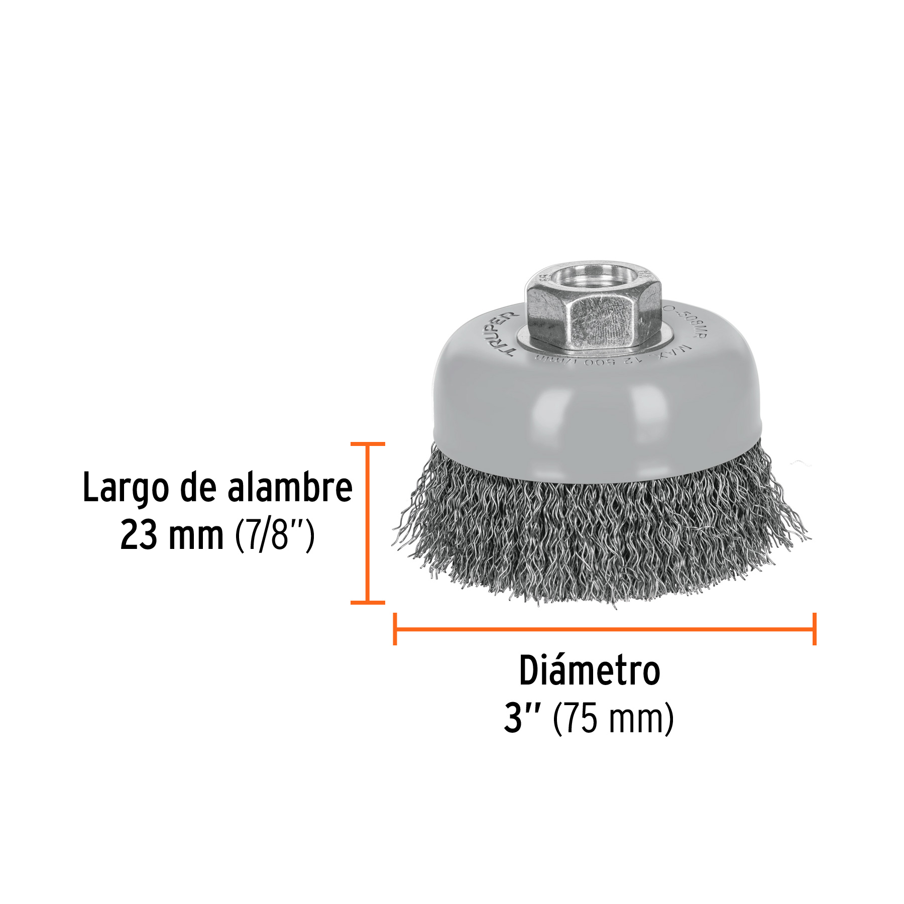 Carda Copa Alambre Ondulado Fino 3" Eje Multirosca 5/8 - 11 y M14