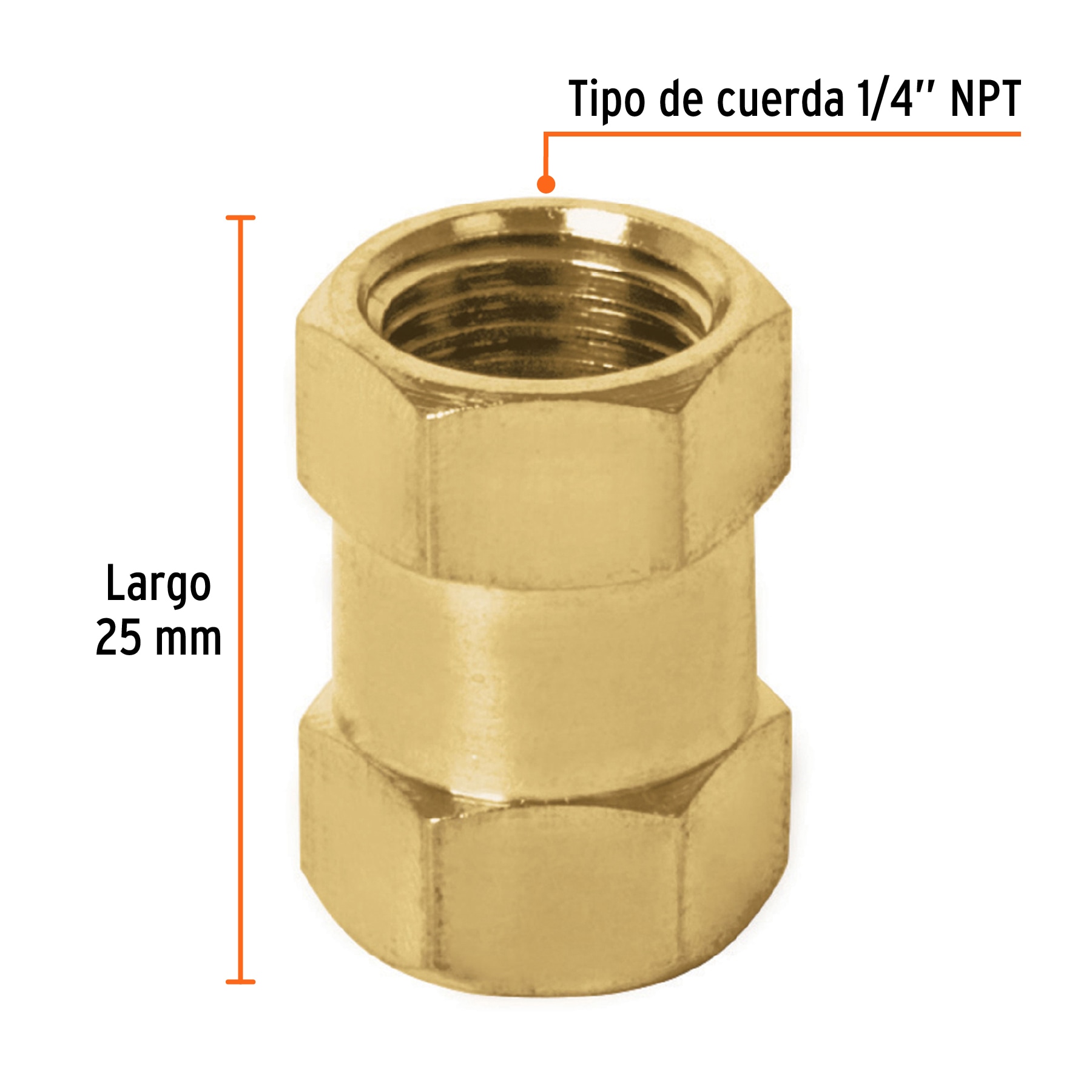 Cople de laton aire tipo FF cuerda 1/4 NPT
