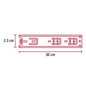 Pack con 2 correderas extensión 3/4 de 30cm para cajón ancho 2.5cm