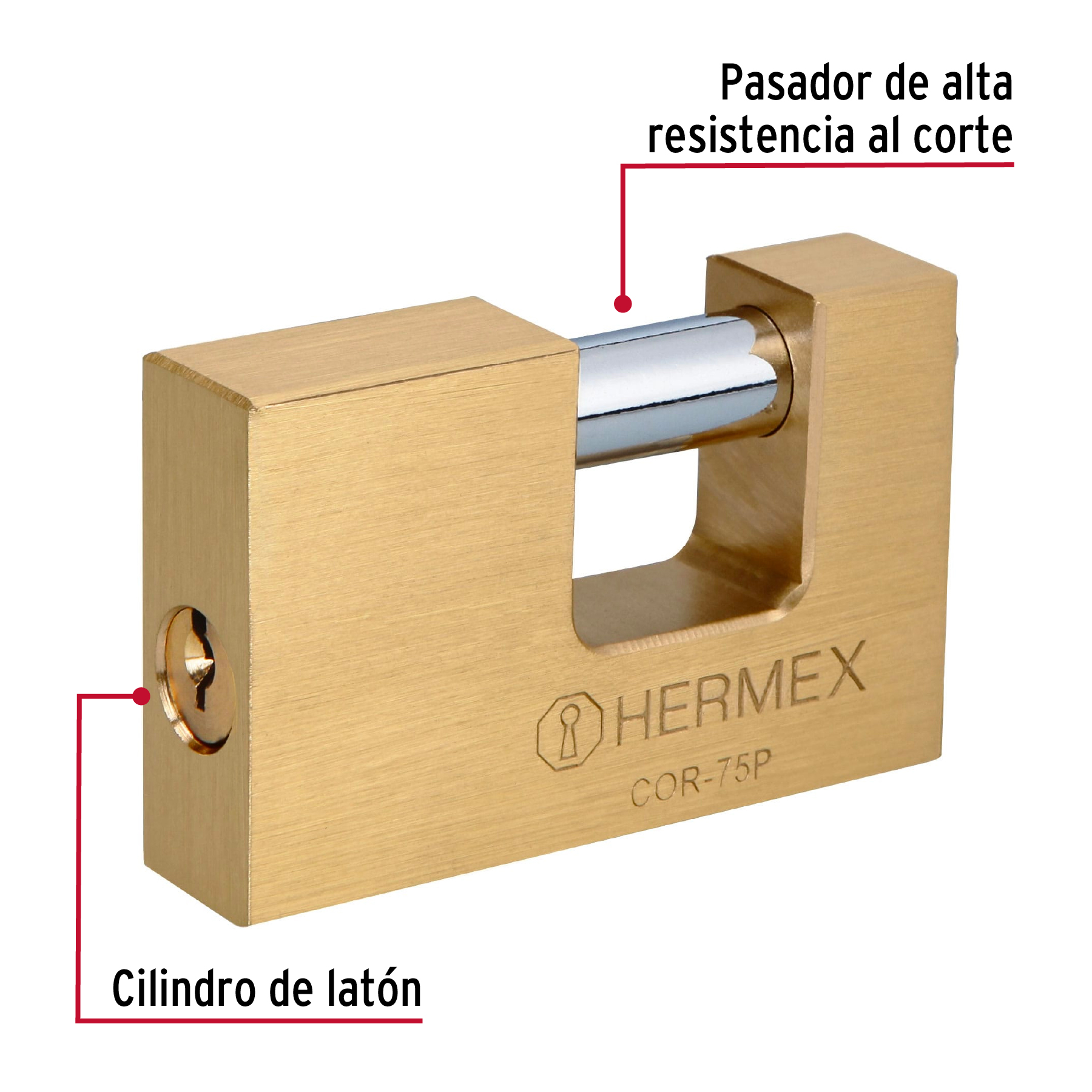 Candado antipalanca 75mm cuerpo de laton Hermex Basic