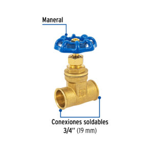Valvula de compuerta de laton soldable de 3/4