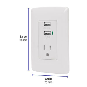 Placa Armada Contacto con 2 puertos USB blanco linea Italiana