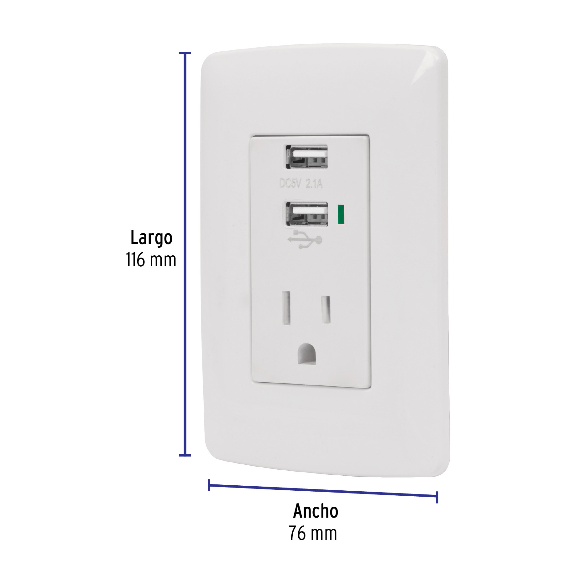 Placa Armada Contacto con 2 puertos USB blanco linea Italiana