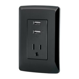 Placa Armada Contacto con 2 puertos USB negro linea Italiana