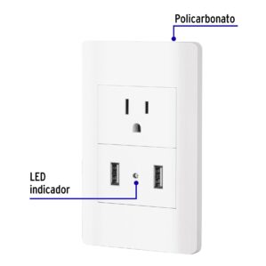 Placa armada blanca contacto y 2 puertos USB Lisboa Blanco