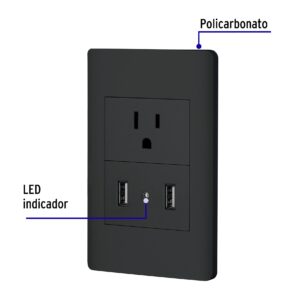 Placa armada negra contacto y 2 puertos USB Lisboa Negro