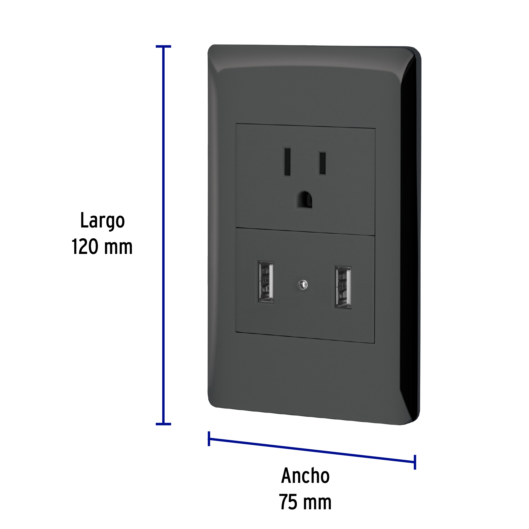 Placa armada negra contacto y 2 puertos USB Lisboa Negro