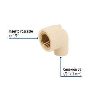Codo pipa 90° CPVC inserto laton 1/2"