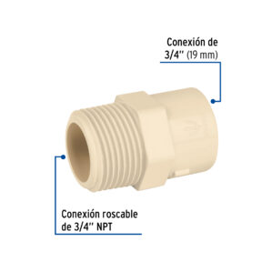 Conector macho de CPVC 3/4" rosca exterior