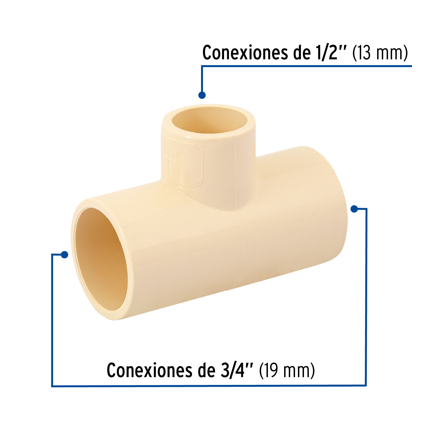 Tee reducida de CPVC 3/4" x 3/4" x 1/2"