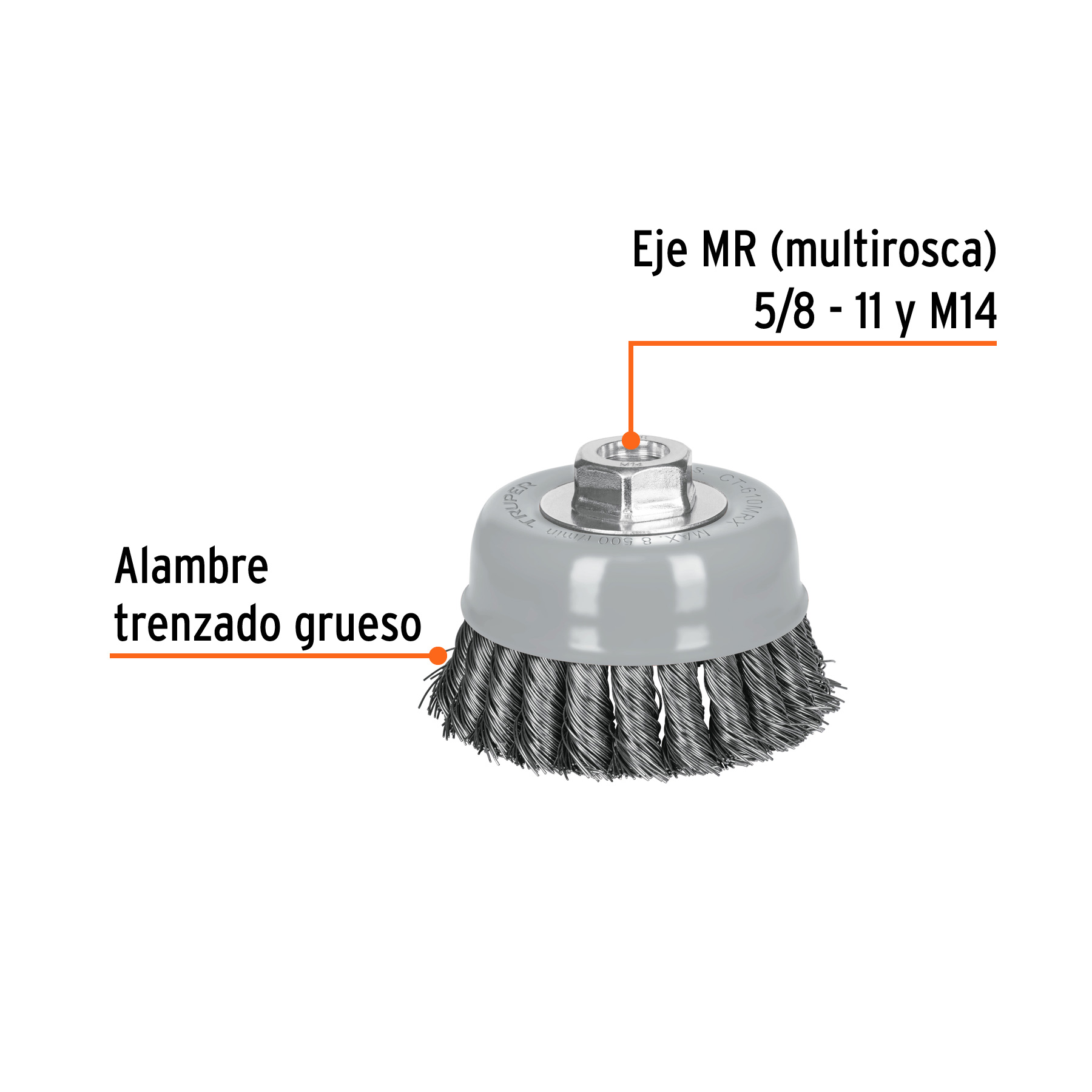 Carda Copa Alambre trenzado grueso 4" Eje 5/8 - 11 y M14