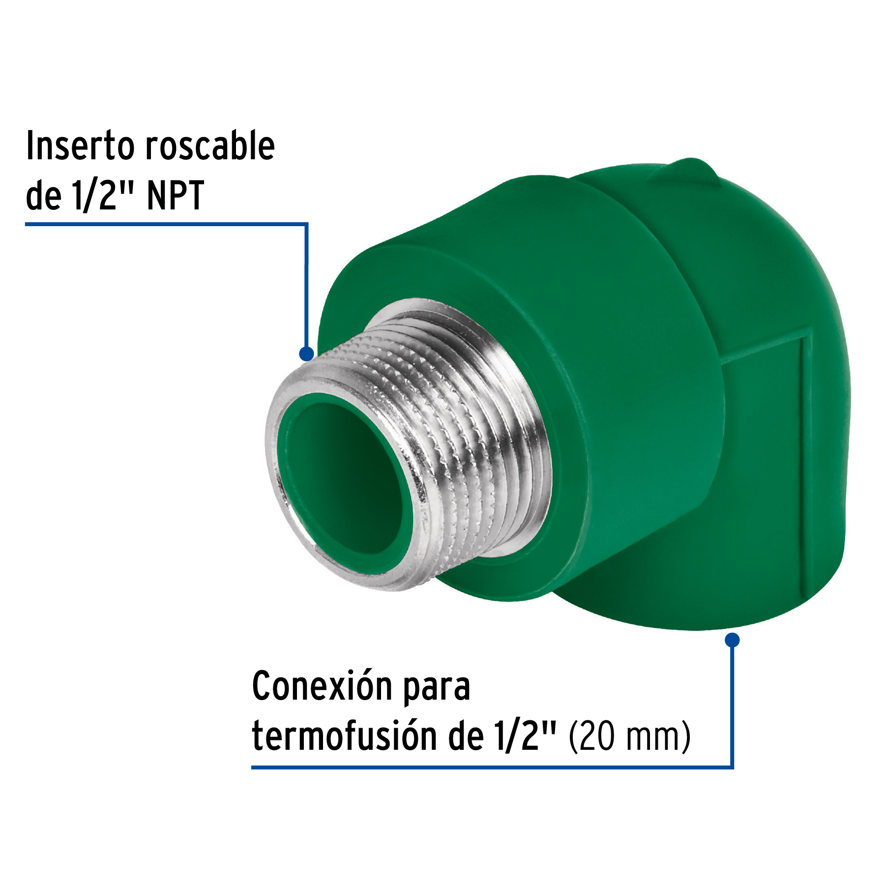Codo Conector Pipa de 90° de PPR 1/2" 20mm rosca exterior