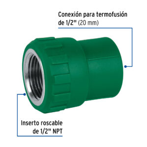 Conector de PPR 1/2" 20mm hembra rosca interior