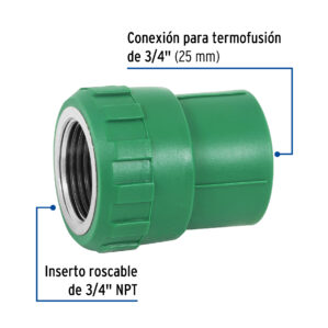 Conector de PPR 3/4" 25mm hembra rosca interior