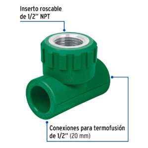 Tee de PPR de 1/2" 20mm Con Conector rosca interior