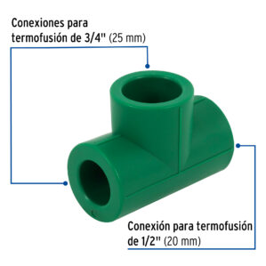 Tee de PPR reducida 3/4" x 3/4" x 1/2"