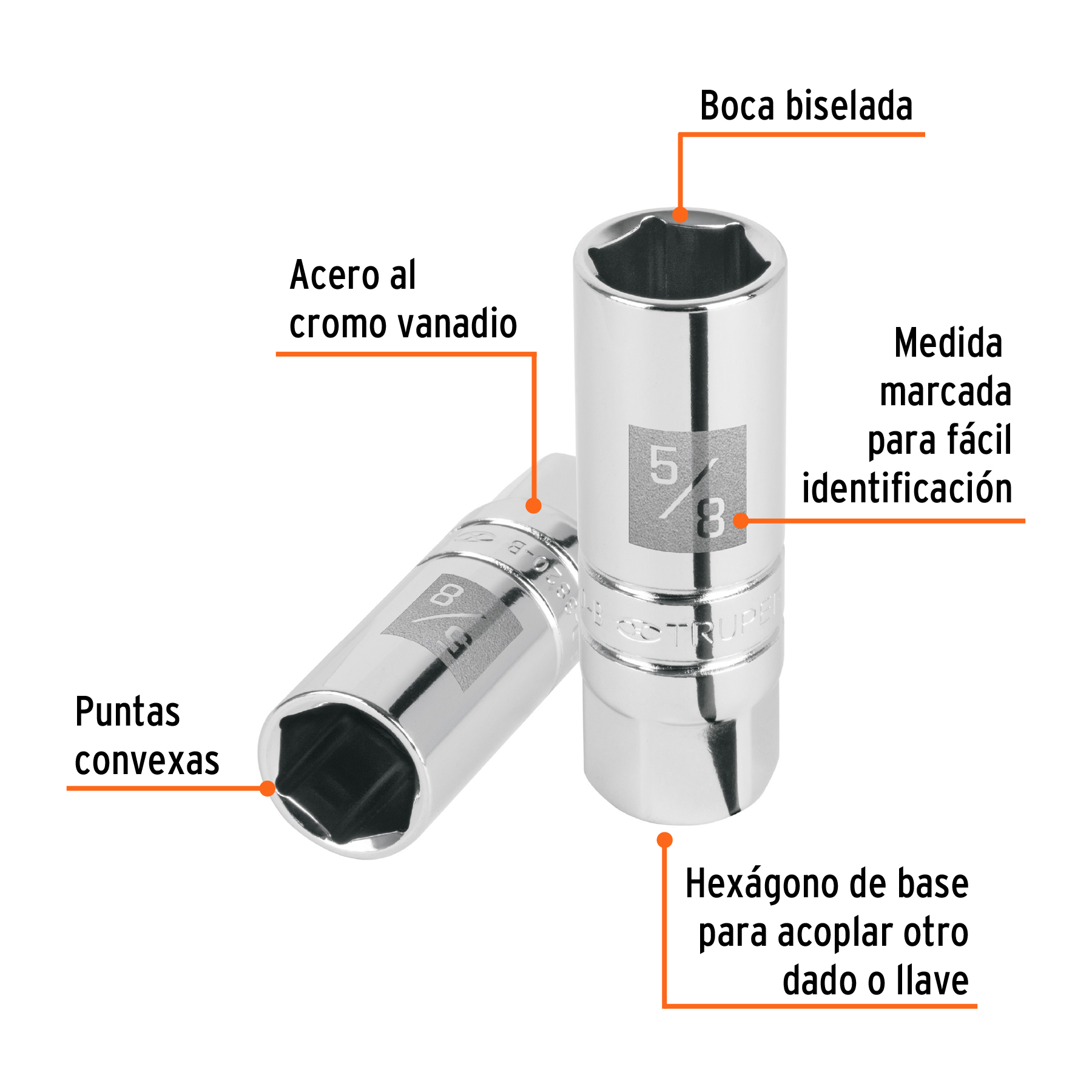 Dado Largo Bujia de 5/8" Cuadro 3/8"