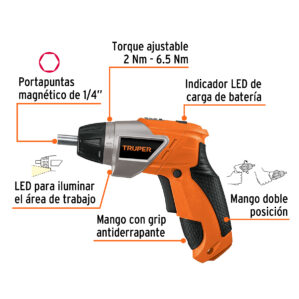 Destornillador inalambrico dos posiciones con ajuste torque