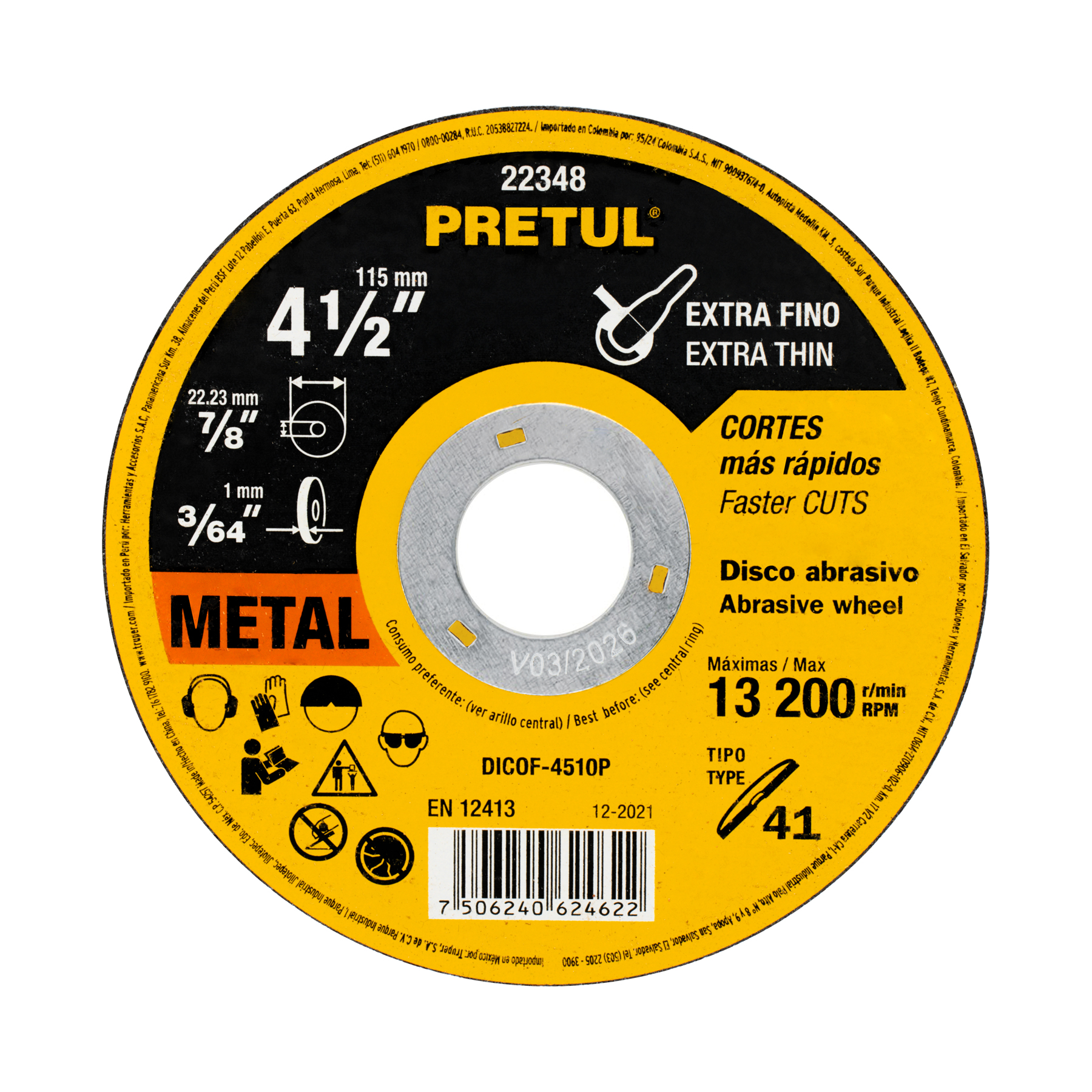 Disco Corte Metal 4-1/2" 1mm Pretul
