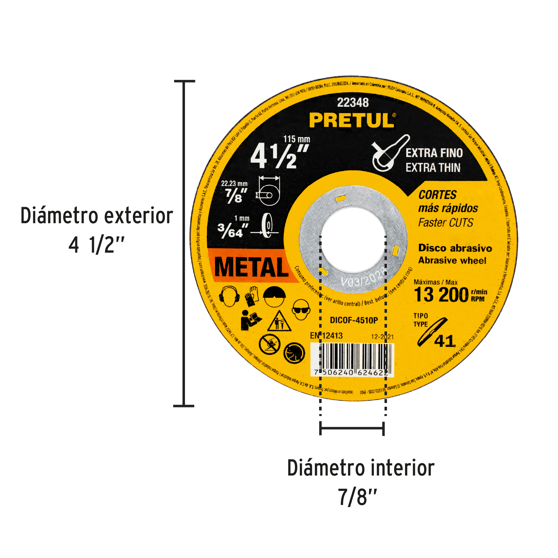Disco Corte Metal 4-1/2" 1mm Pretul