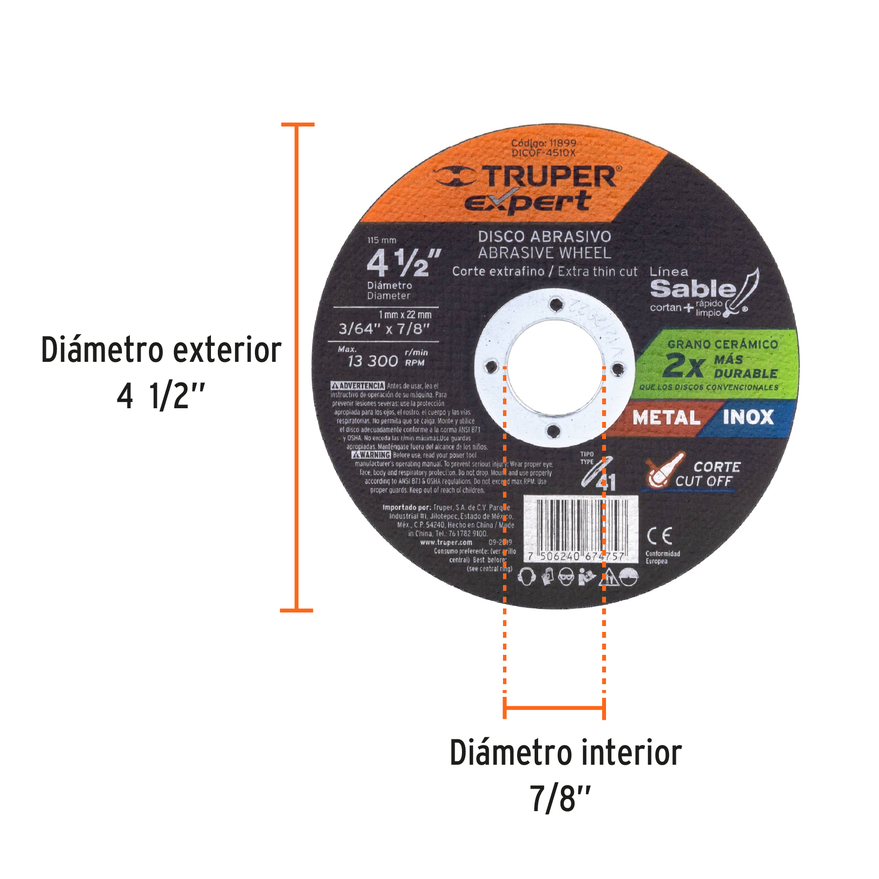 Disco tipo 41 corte metal Linea Sable 4-1/2" 1mm Expert