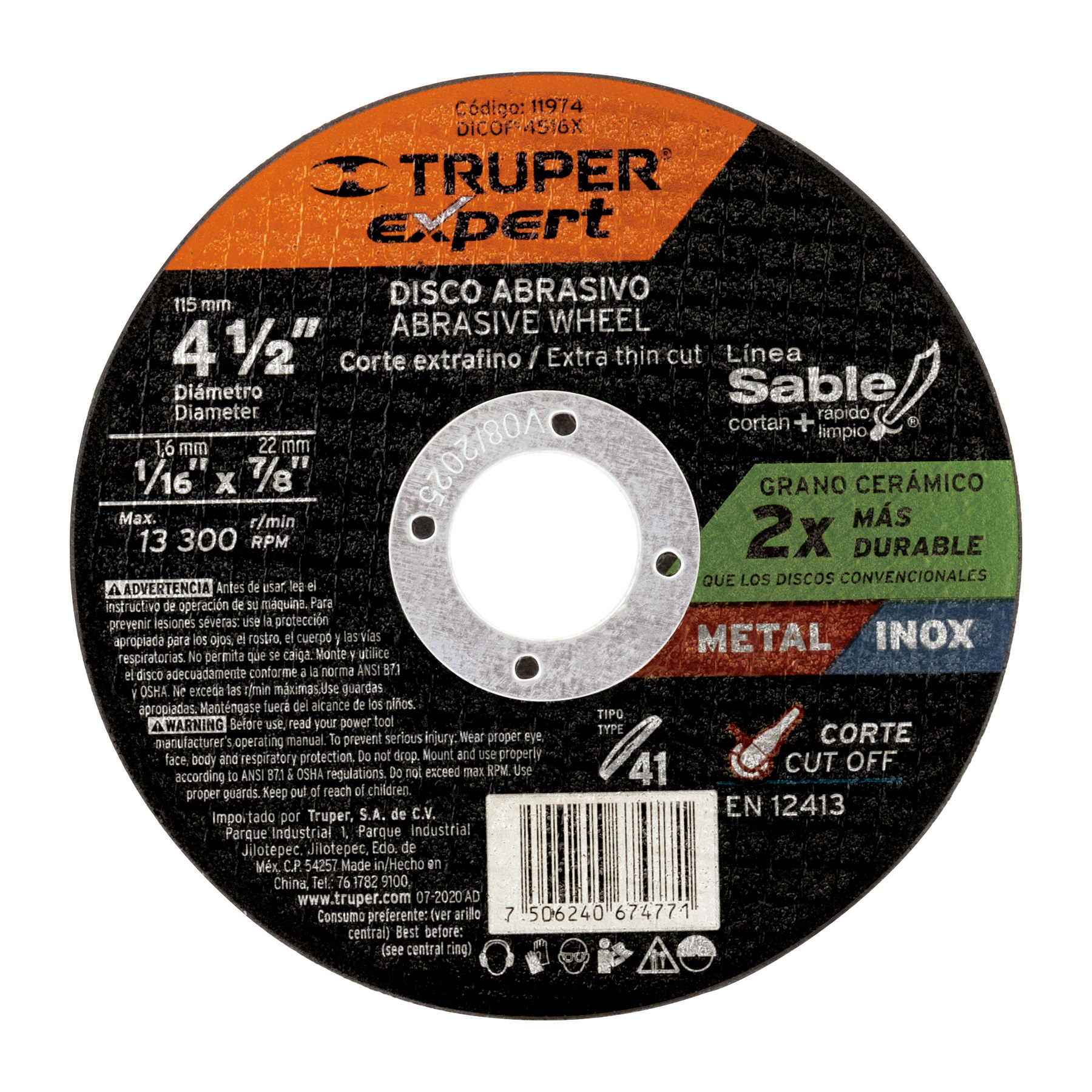 Disco Corte Fino Metal Linea Sable 4-1/2" 1.6mm Expert